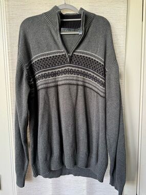 Oscar de la Renta Gray Fair Isle Quarter-Zip Sweater